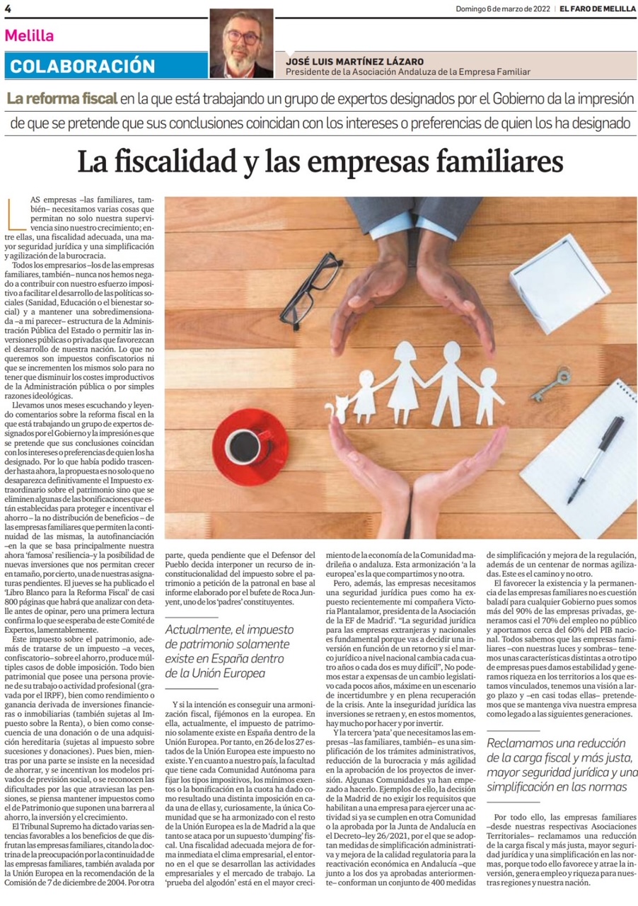 La fiscalidad y las Empresas Familiares